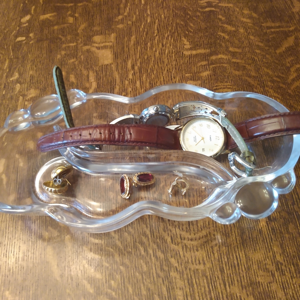 Vintage  Glass Duncan & Miller Divided Serving Dish or Jewelry/Makeup Caddy